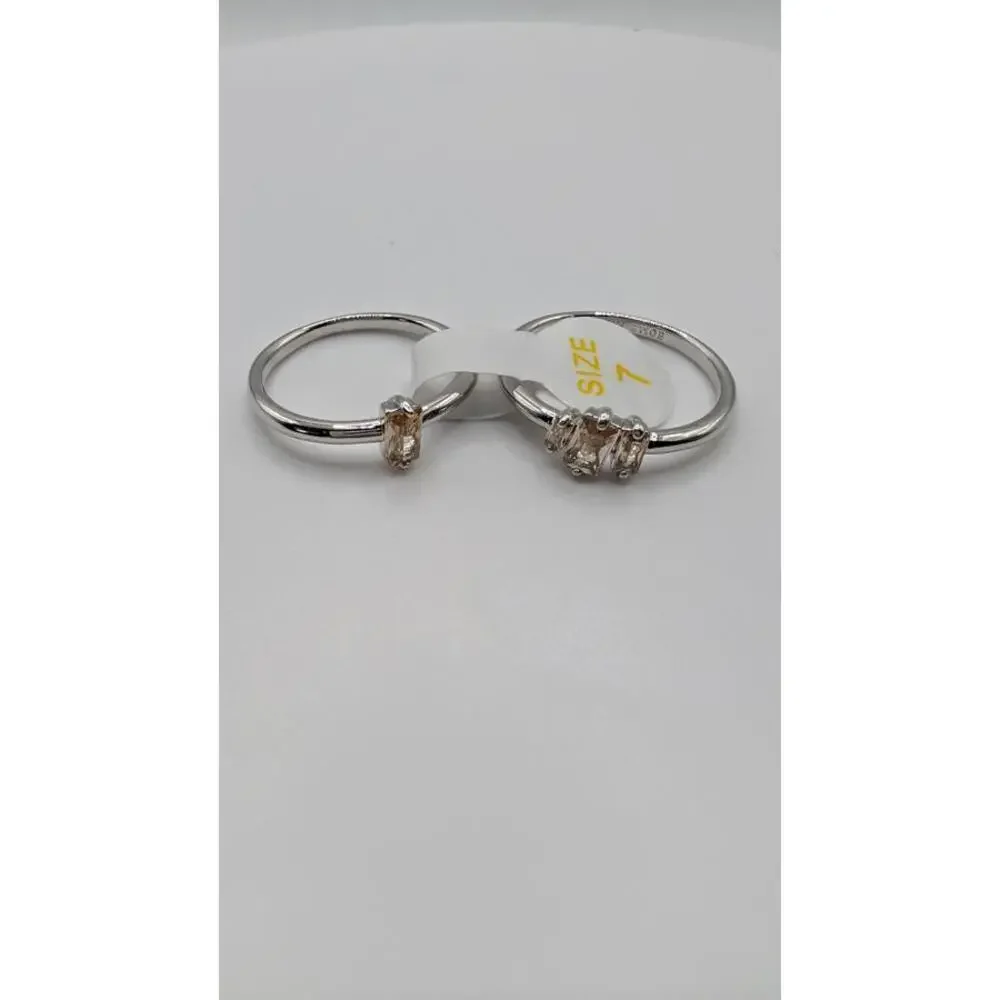 Swirling Stars Above Rhodium Plated Ring with Lemon Cubic Zirconia Size 7 - Picture 4 of 7